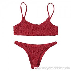 ZAFUL Women's Spaghetti Strap Shirred Smocked Two Piece Bikini Set Swimsuit Red B0787BTD49